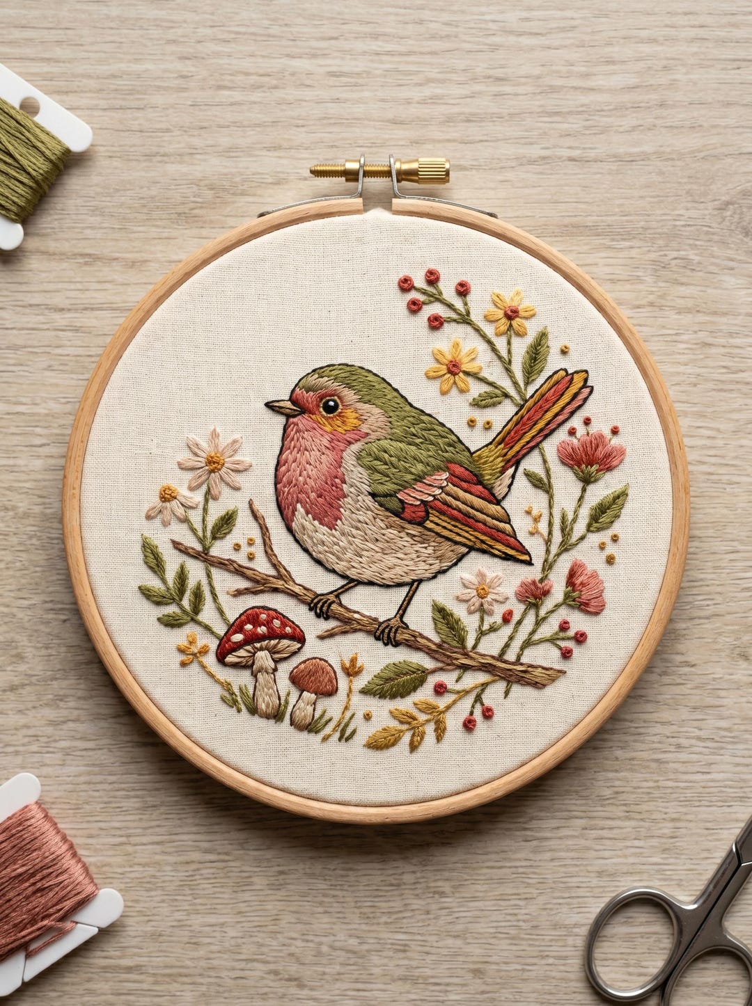Robin Needlepoint Pattern Robin Wildflower Embroidery Kit – Beginner Nature Craft, Cottagecore ...