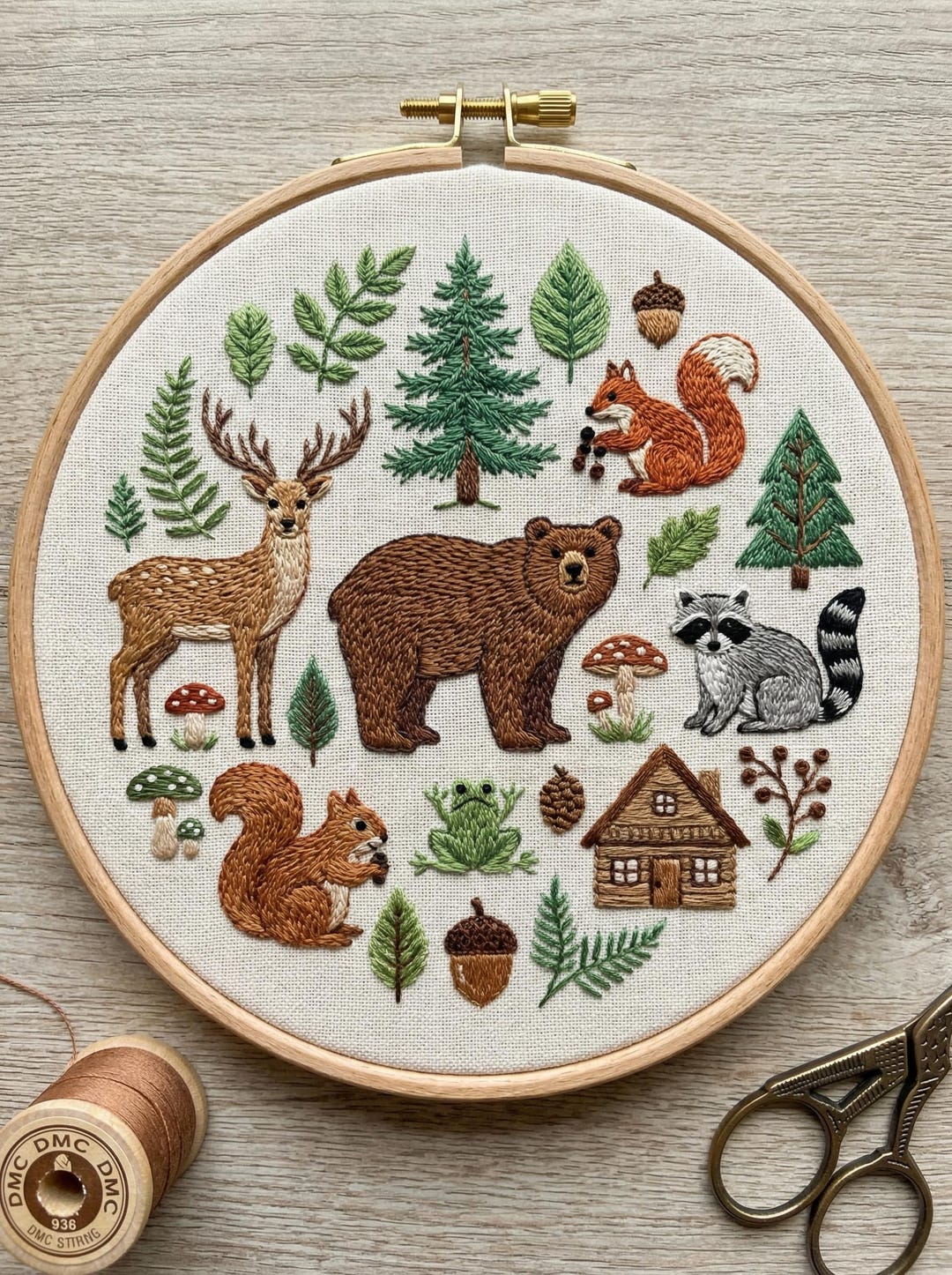 Woodland Animals Embroidery Kit – Deer, Bear, Raccoon Forest Scene DIY ...