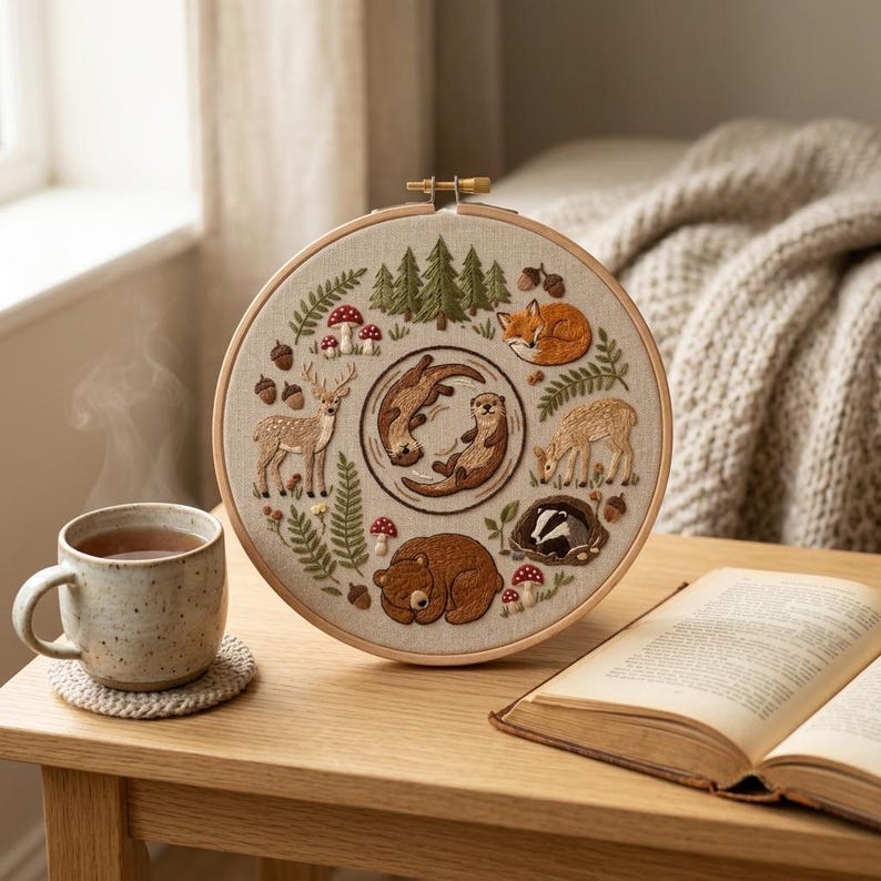 Woodland Embroidery Kit - Forest Animals Otter Fox Bear Deer ...