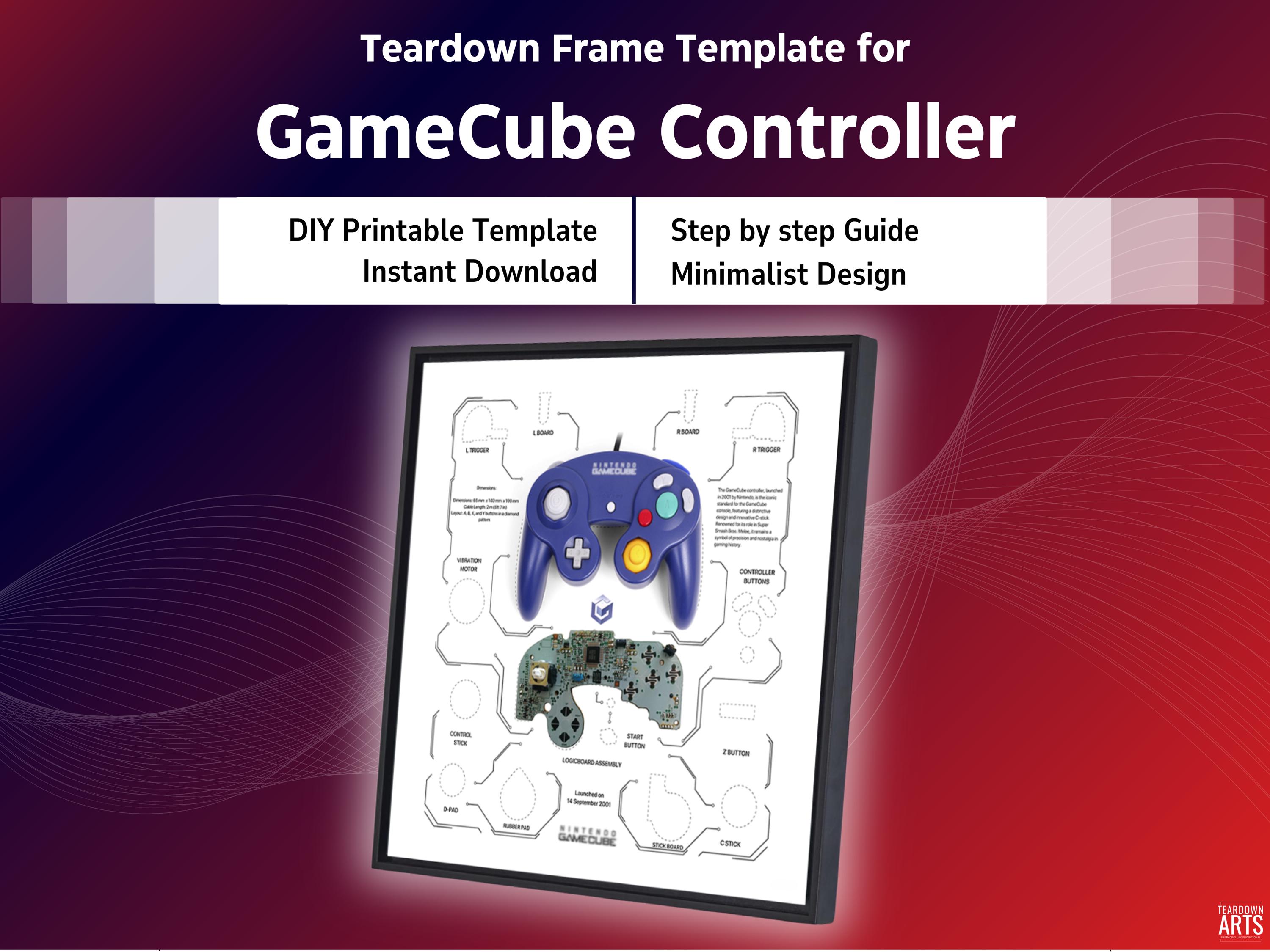 Gamecube Controller Teardown Art Template, Retro Gaming Disassembly ...