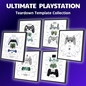 Paquete de plantillas para desmontar un mando de PlayStation, lámina imprimible de arte para desmontar videojuegos, lámina de arte tecnológico para pared, plantilla para marco DIY.