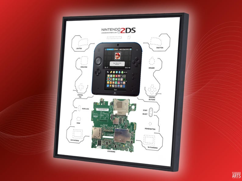 Nintendo 2DS Teardown Art Template, Console Disassembly Wall Print ...