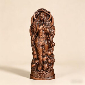 Hand-carved Hel Norse Goddess Statue, Boxwood Viking Goddess of Death Altar, Pagan Wood Carving Decor, Personalized Norse Mythology Gift