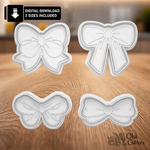Gift bow cookie cutter STL bundle with four ribbon and present bow designs for 3D printing in three sizes