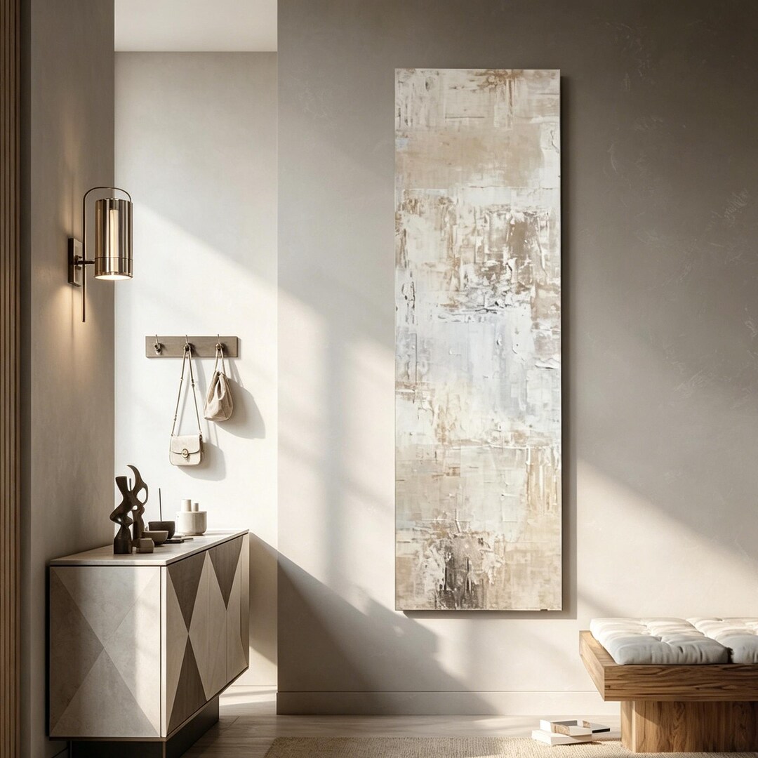 Wabi Sabi Distressed Abstract Art, Neutral Beige & Brown Vertical Wall ...