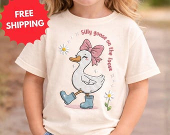 Embroidered Silly Goose On The Loose T-shirt, Baby Shower Gift, Minimal Summer Gift for Her or Teen