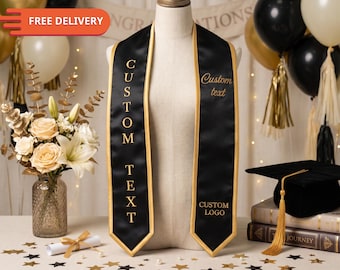 Custom Graduation Stole, Personalized Graduation Sash with Text & Logo, Class of 2026 Grad Stole, Senior Gift