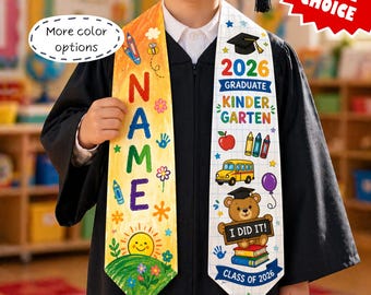 Personalized Preschool Graduation Stole, Custom Kindergarten Grad Sash, Class of 2026 Kid Gift