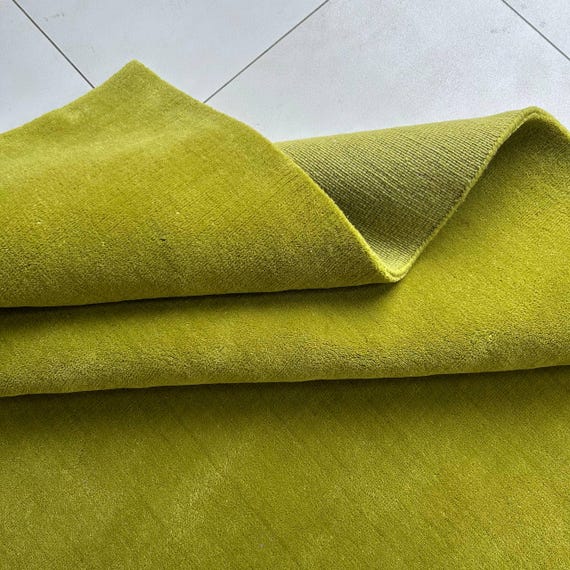 Vibrant Chartreuse Wool Area Rug, Solid Lime Green Handloom Carpet, Modern Maximalist Decor