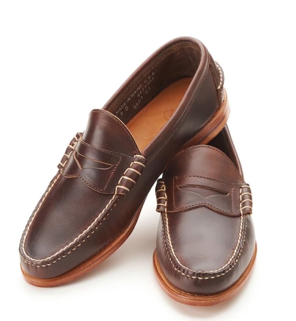 Brown Leather Penny Loafers for Men Hand Stitched Moccasin Slip-On Dress Shoes Office, Casual, Wedding, Eid Classic Mens Leather