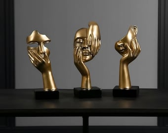 Estatua abstracta de rostro en resina – Figura moderna de máscara para decoración del hogar, oficina o escritorio. Regalo ideal.