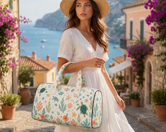 Ocean Turtle Weekender Bag, Sea Turtle Quilted Duffel Bag, Beach Weekender Bag, Tropical Beach , Bus Sea Turtle Weekend Bag