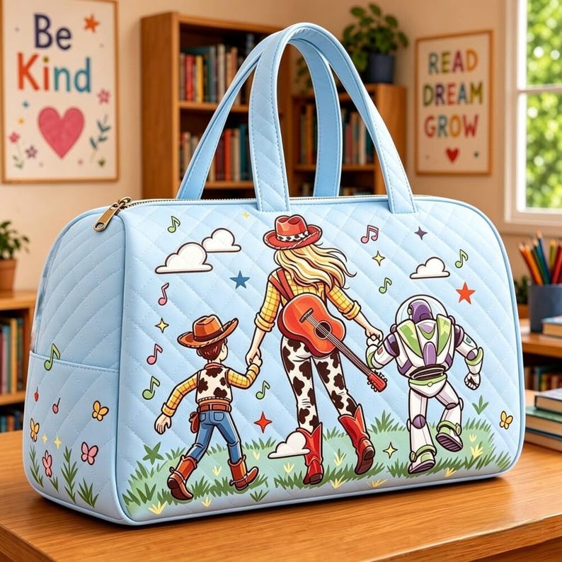 Toy Story 5 Family Travel Duffel Bag, Toy Story 5, Cute Baby Reveal, Cowgirl Woody Buzz Friend Bag, Cartoon Adventure, Family Vacation Gift image 1