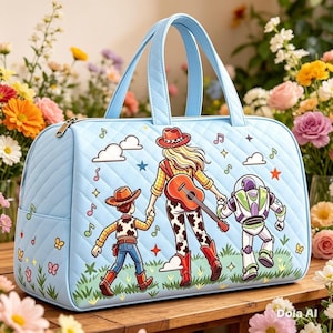 Toy Story 5 Family Travel Duffel Bag, Toy Story 5, Cute Baby Reveal, Cowgirl Woody Buzz Friend Bag, Cartoon Adventure, Family Vacation Gift image 3