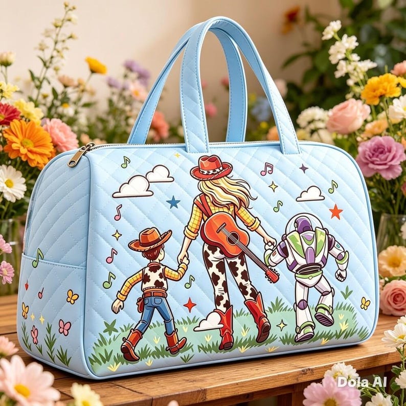 Toy Story 5 Family Travel Duffel Bag, Toy Story 5, Cute Baby Reveal, Cowgirl Woody Buzz Friend Bag, Cartoon Adventure, Family Vacation Gift image 3