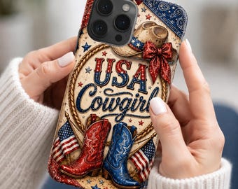 America's 250th Phone Case, 4th of July Keepsake, Patriotic America Cowgirl Phone Case for Her, US Heritage Pride Idea,iPhone & Samsung Case