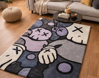 Tapete artístico streetwear tufado à mão | Tapete com personagem hypebeast | Tapete tufado inspirado em KAWS para quarto | Piso moderno de pop art