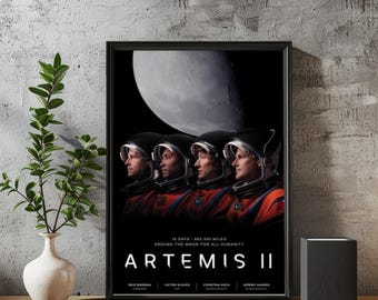 Pôster da Tripulação da Missão Lunar Artemis II, Arte de Parede para Exploração Espacial