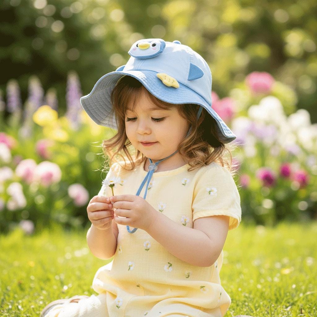 Cute Penguin Kids Bucket Hat with Chin Strap 3D Animal Design Toddler Sun Hat Breathable Cotton Soft Outdoor Beach Summer Play Gift for Kids