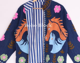 Handmade Horse Embroidered TNT Jacket, Jacket For Women's Gift For Her