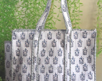 Quilted Everyday Cotton Tote Bag, Bohemian Large Beach Bags, Handmade Women's Shoulder Bag.