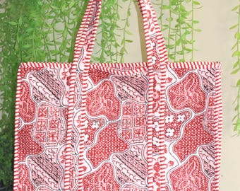 Handmade Quilted Cotton Shoulder Bag, Boho Beach Bag, Reusable Grocery Tote Bags.