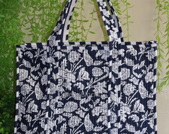 Floral Print Quilted Tote Bag, Handmade Cotton Shopping Bag With Zipper, Gift For Her.