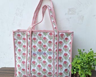 Handmade Quilted Cotton Tote Bag, Bohemian Floral Shoulder Bag, Women's Large Travel Handbag.
