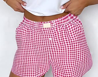 Women’s Red Boxer Shorts Cute Summer Lounge Shorts High Waist Comfy Pajama Shorts Soft Cotton Sleepwear, Y2K Style Shorts Casual Shorts