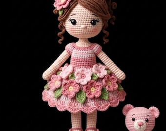Cute Crochet Flower Doll Pattern PDF, Amigurumi Girl Doll Crochet Tutorial, Handmade Plush Toy Pattern, Beginner Friendly Crochet PDF
