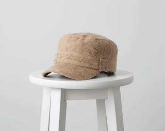 Distressed Rivet Military Cap for Women Vintage Denim Army Hat Ripped Punk Rock Cadet Cap Unstructured Camouflage Sun Hat Cool Gift for Her