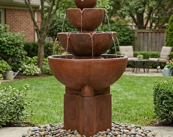 Henri studio tall stone vessels fountain on pedestal