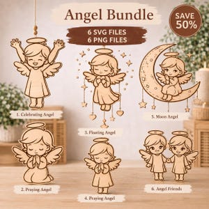 Angel SVG Bundle | Laser Cut Files | Baby Mobile & Nursery Decor | Glowforge CNC Designs | Wooden Angel Set | incl. Commercial license