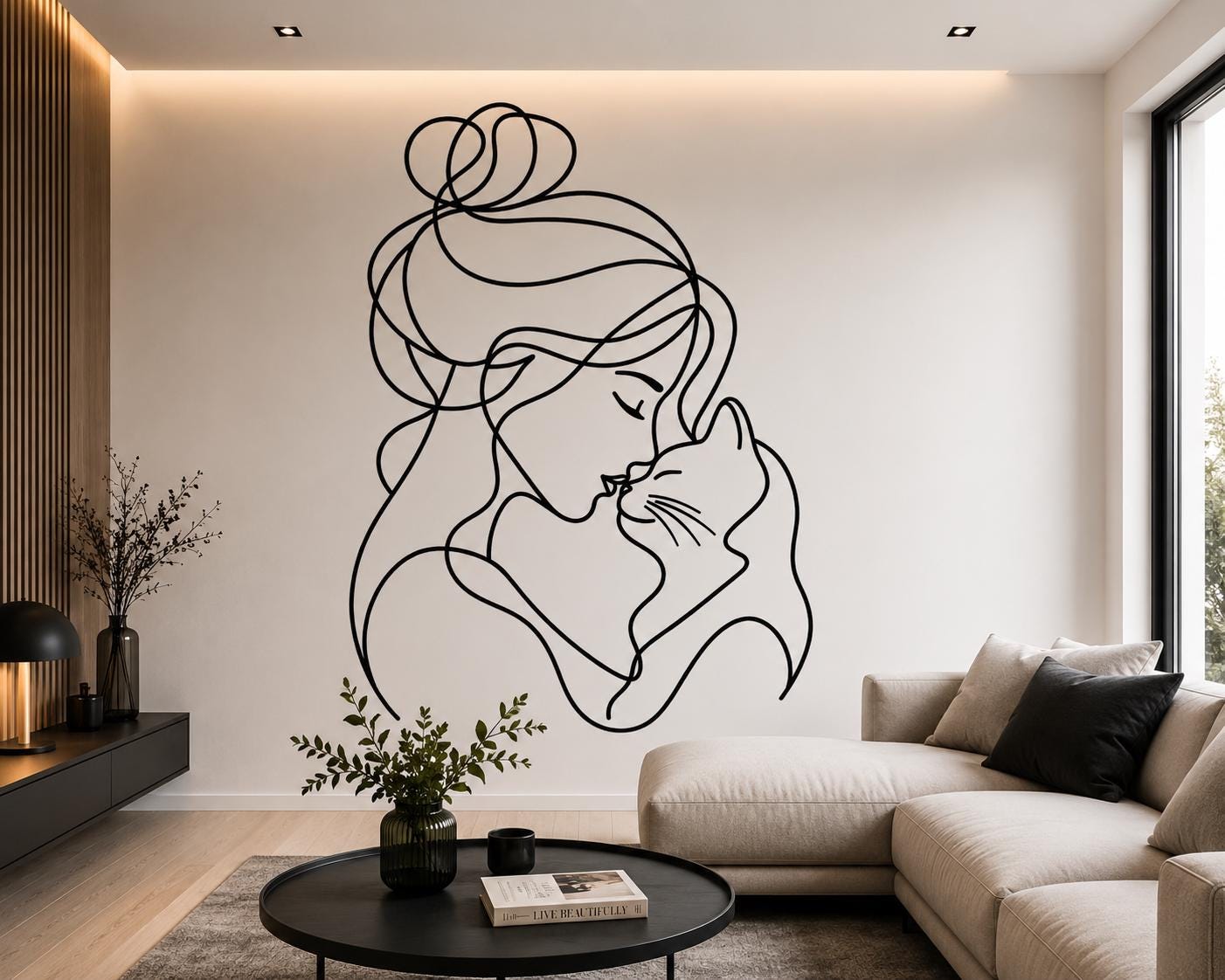 Woman and Cat Line Art SVG PNG | Minimalist Cat Mom Wall Art | One Line ...