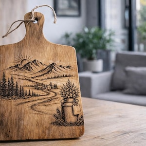 SVG Paysage alpin | Fichier de gravure de montagne | Fichier de découpe laser pour planche en bois | Fichier pour traceur pour décoration nature | Téléchargement SVG Cricut