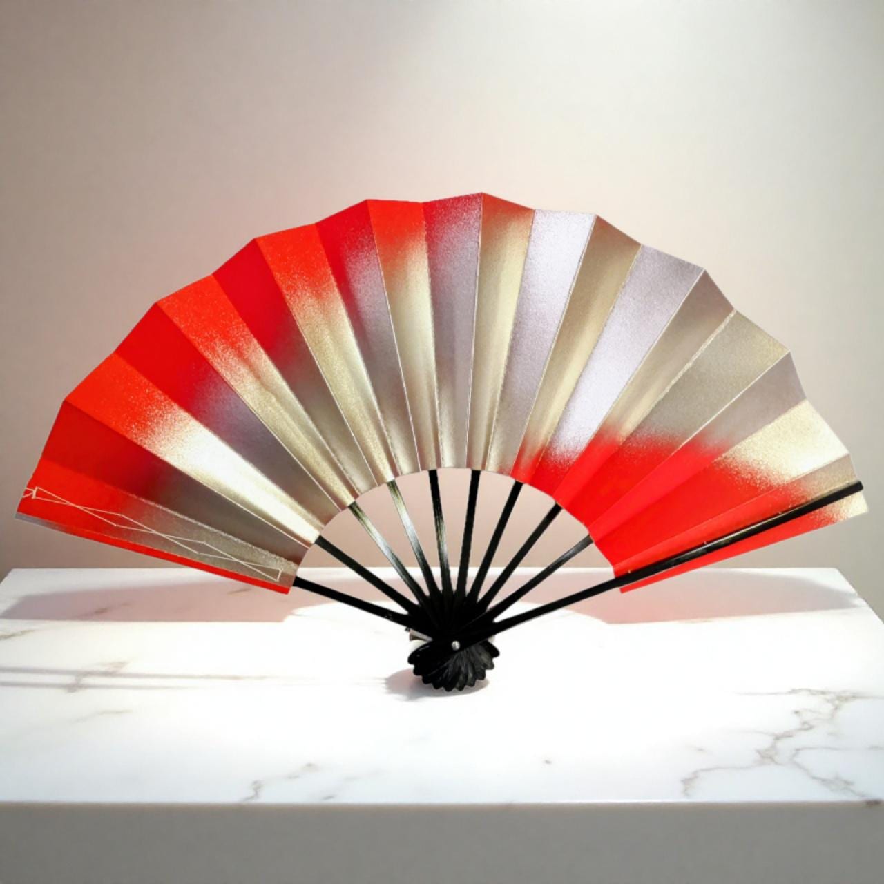 Elegant Japanese Dance Fan Red & Silver Gradient Sensu 29cm Handmade in Japan New w/ Box