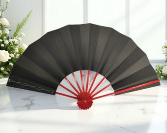 Japanese Maiogi Folding Fan Solid Black Double Sided Traditional Dance Fan Made in Japan New Unused Minimalist Elegant