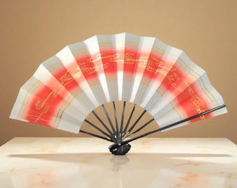 Abanico plegable japonés Maiogi, diseño de ondas rojas y doradas, abanico tradicional hecho a mano en Japón, nuevo, sin usar, elegante abanico de baile.