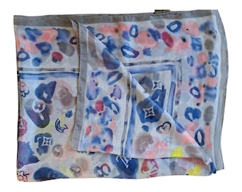 Louis Vuitton Monogram Aquarelle Silk Scarf | 2000s Blue Pink LV Scarf Made in Italy