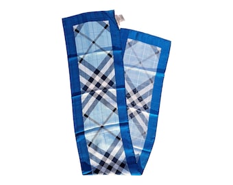 Blue Burberry Silk Plaid Scarf | 2000s Long Made in Italy 160cm Designer Scarf