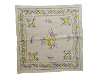 1960s  Vintage Pure Silk Scarf | Reine Seide Cream Yellow Rose Print