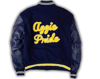 Aggie Pride Varsity Jacke - Body aus Wolle aus North Carolina, Ärmel aus Leder, HBCU - Alle Größen