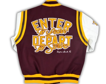 Bethune-Cookman Motto 2.0 Maroon Weiß Leder Ärmel Wolle Varsity Jacke Letterman - Alle Größen