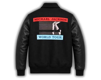 Michael Jackson Inspiriert BAD Tour Varsity Jacke - Retro 80er Pop Icon Letterman Mantel Wolle mit Lederärmeln Handgemacht - Alle Größen