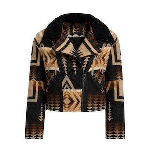 Beth Dutton Coat Aztec Wool Aviator Jacket with Shearling Collar Handmade  | Kelly Reilly YS Inspired Dutton Ranch