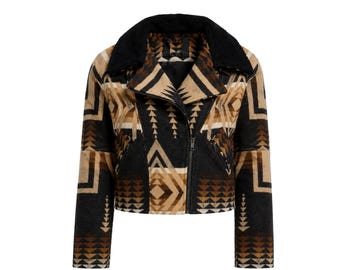 Beth Dutton Mantel Azteken Wolle Fliegerjacke mit Lammfellkragen Handgefertigt | Kelly Reilly YS inspiriert Dutton Ranch