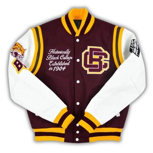 May include: Maroon and gold letterman jacket with white sleeves. Features the text "Historically Black College Established in 1904" and a large "LBC" emblem. The left sleeve has a tiger graphic and the number "8".
