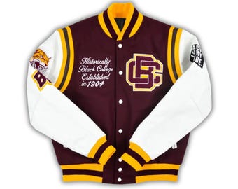 Bethune-Cookman Motto 2.0 Maroon Weiß Leder Ärmel Wolle Varsity Jacke Letterman - Alle Größen