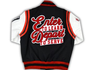 Winston-Salem State Motto Schwarz & Weiß Wolle - Leder Ärmel Varsity Jacke Letterman