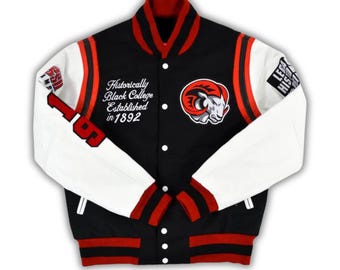 Winston-Salem State Motto Schwarz & Weiß Wolle - Leder Ärmel Varsity Jacke Letterman
